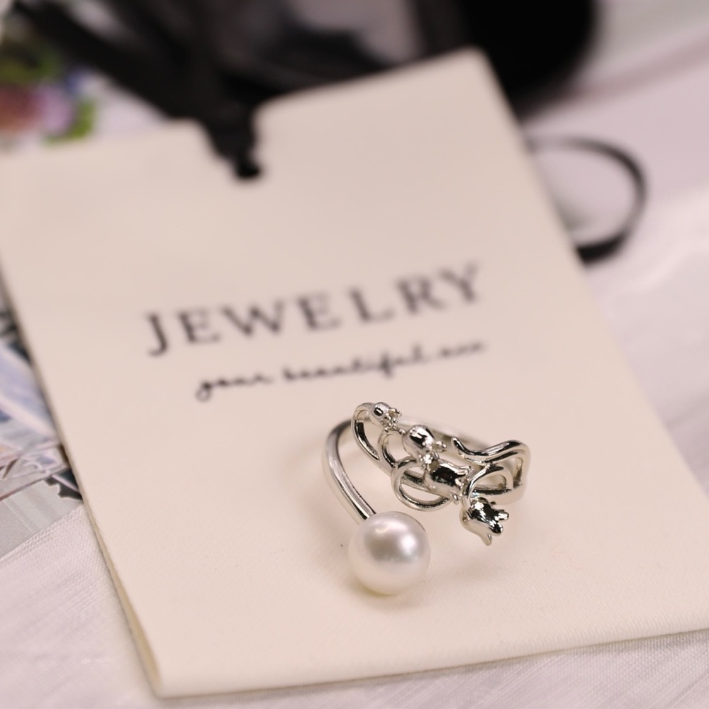 Elegant Gold and Silver Lily of the valley Pearl Rings - Picture 13 of 16